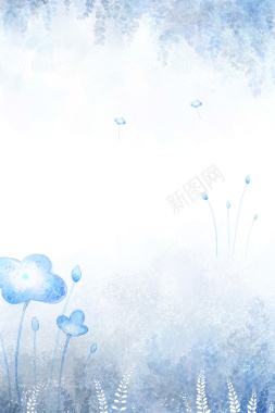 梦幻简约素色蓝色妖姬蓝色花促销广告背景背景