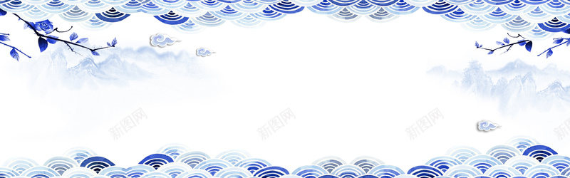 中国风水彩波浪海报背景背景