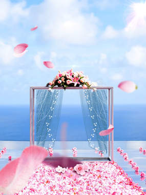 蓝色唯美花卉婚礼海报背景背景
