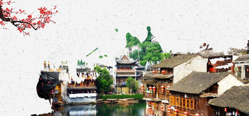 国庆节旅游灰色质感中国风banner背景