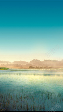 湖边风光H5背景摄影图片
