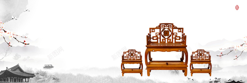 木式椅子中式传统banner背景