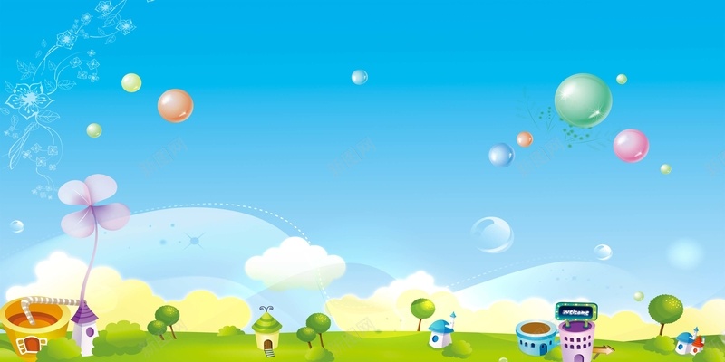 清爽61儿童节快乐海报背景模板psd设计背景_88icon https://88icon.com 61儿童节 儿童节演出 六一儿童节 文艺汇演 绿色草地 花朵 蘑菇房