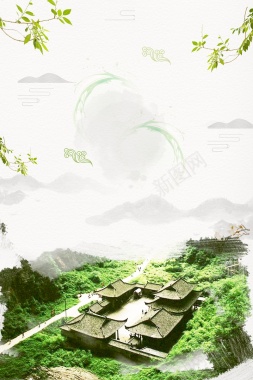 中国风传统白色山水风景广告背景
