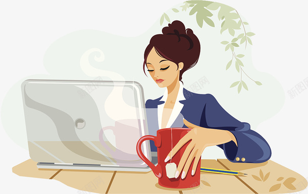 手绘插图女士喝咖啡png免抠素材_88icon https://88icon.com 休闲时光 咖啡 喝咖啡人物 喝咖啡的女士 女士 手绘插图 笔记本电脑
