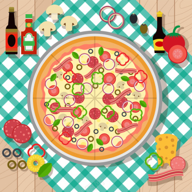 卡通餐厅厨房披萨桌布海报背景矢量图背景