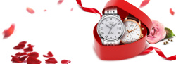 品牌手表520情侣手表爱心礼物盒花瓣背景高清图片
