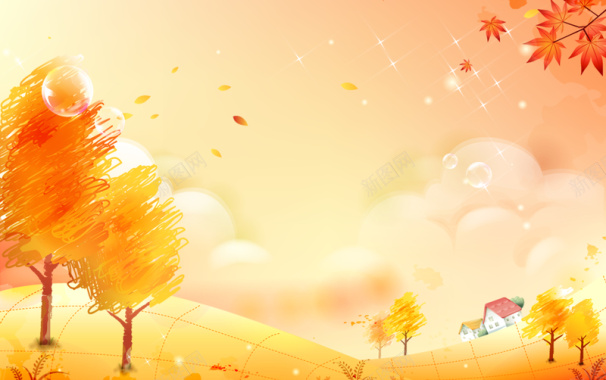 手绘黄色秋季风景背景背景