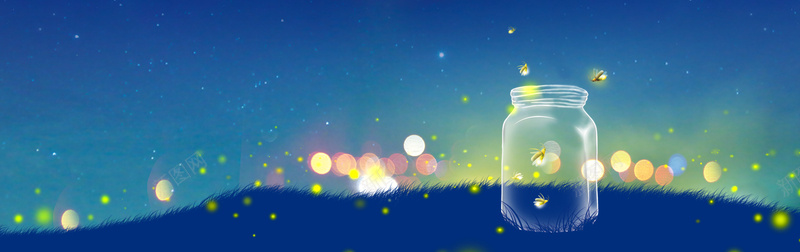 夜空萤火虫玻璃瓶背景背景