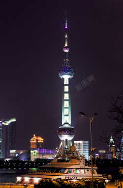 黄浦江夜景美丽上海夜景东方明珠旅游海报高清图片