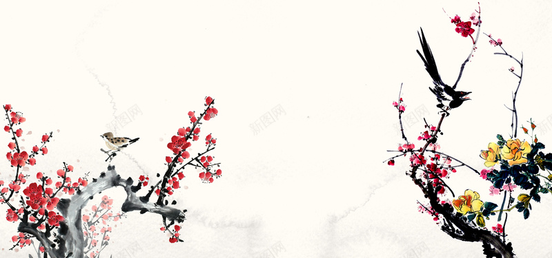 春节水墨中国风红梅海报背景背景
