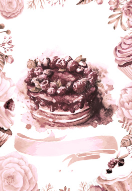 蛋糕花朵母亲节彩绘糕点海报背景