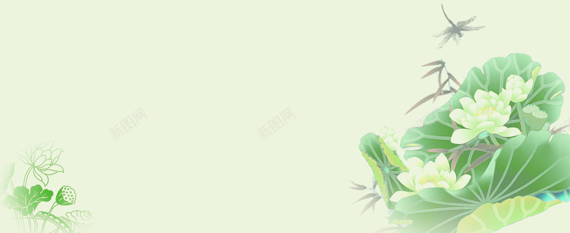 清新自然荷花蜻蜓绿色背景图背景