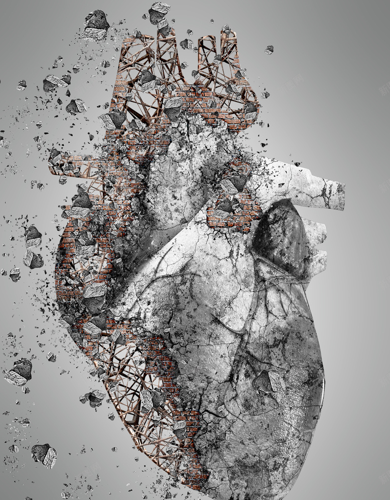 破碎了的心脏psd设计背景_88icon https://88icon.com 心 心脏 石头 石头心脏 石心 虚假的心 裂开的心脏