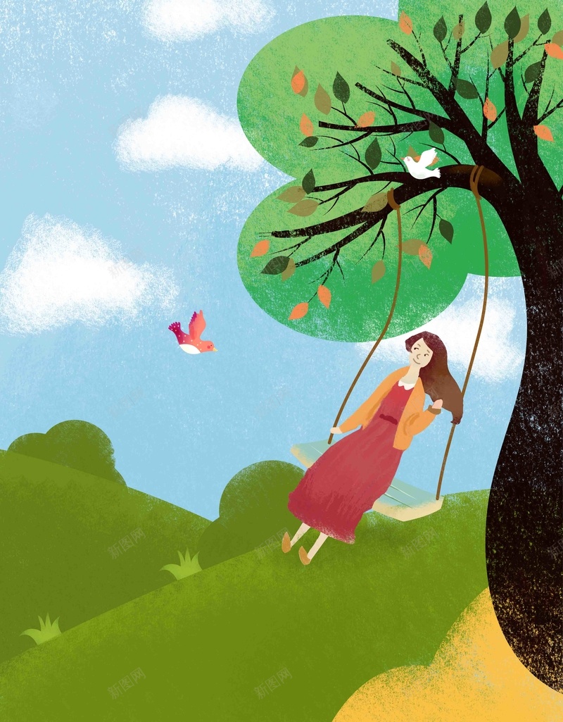 手绘春分节日海报背景模板psd设计背景_88icon https://88icon.com 24节气 传统节气 手绘 插画 春分 春天 海报 背景素材 荡秋千