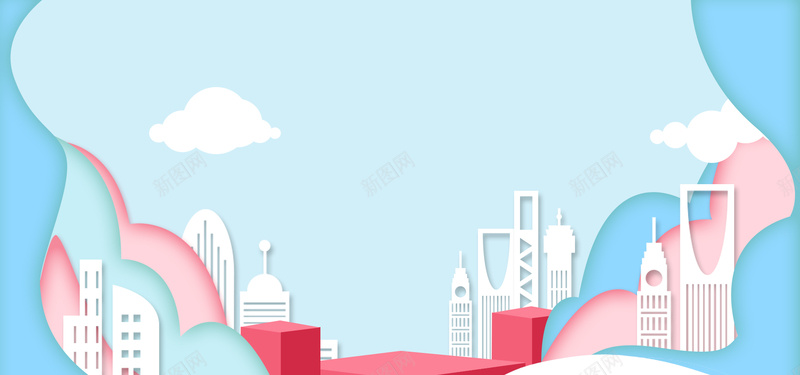 淘宝促销蓝色清新bannerpsd设计背景_88icon https://88icon.com 促销 剪纸 卡通 城市 小清新 手绘 简约 蓝色