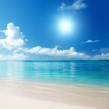 蓝色白云沙滩背景摄影图片