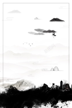 创意地产中国风水墨江山如画广告背景高清图片