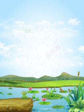 清新荷塘二十四节气之大暑时节海报背景背景