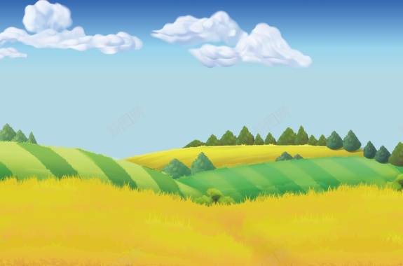 矢量水彩手绘稻田背景背景