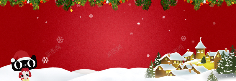 天猫圣诞节红色海报banner背景psd设计背景_88icon https://88icon.com 圣诞树 圣诞节 天猫 房子 海报banner背景 红色 节日 雪地