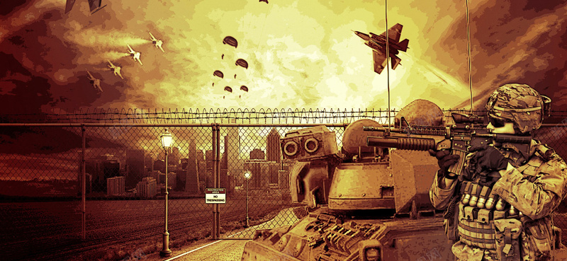 现代战争背景图jpg设计背景_88icon https://88icon.com 军人 坦克 战争 昏黄 海报banner 飞机 黄色