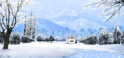 雪景屋子冬季郊外雪景背景高清图片