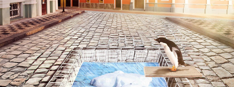 3D仿真抽象背景psd设计背景_88icon https://88icon.com 3D 企鹅 地板 海报banner 纹理 街景 质感