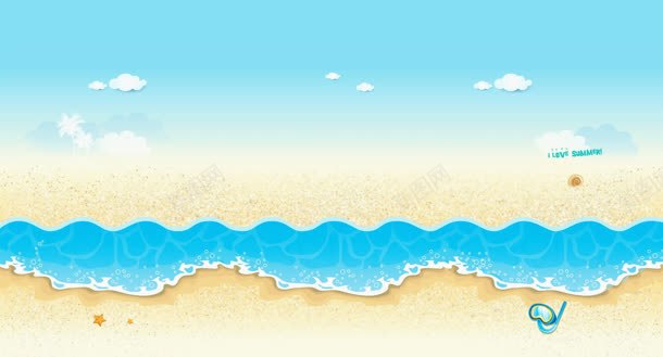 手绘卡通可爱沙滩大海背景