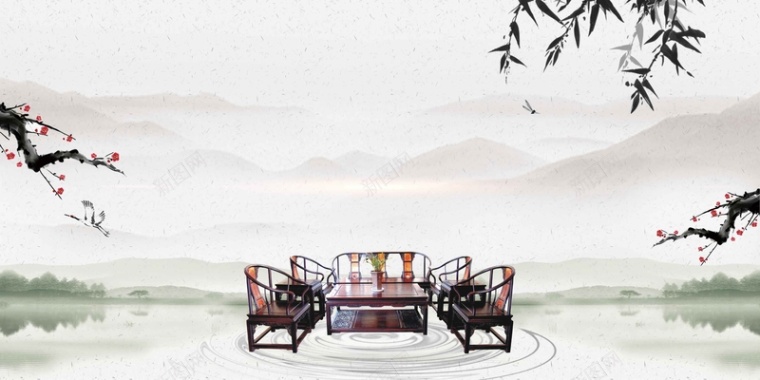 大气中国风古典家具展板背景模板背景