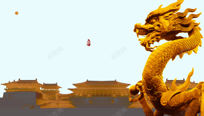中国风龙雕塑海报背景背景