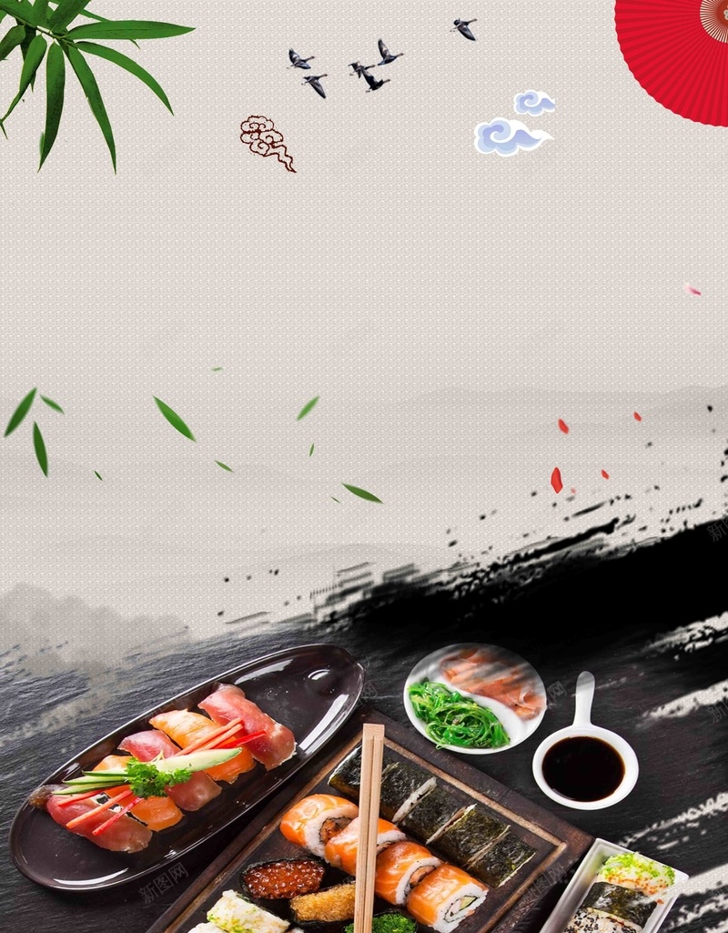 传统日本料理宣传海报psd设计背景_88icon https://88icon.com 传统 刺身 宣传 寿司 料理 日式 日本 海报 特色 生鱼片 芥末