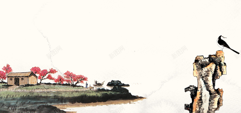 田园水墨画中国风海报背景背景