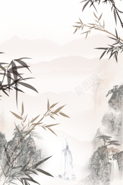 中国风竹叶水墨画背景