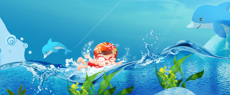 暑假海边游泳景色海水蓝色背景背景