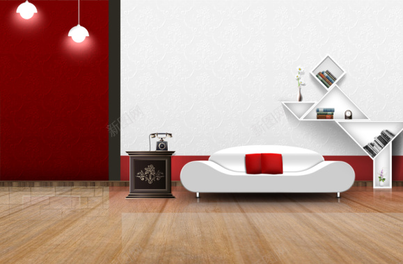 红白搭配简约室内装饰沙发广告背景