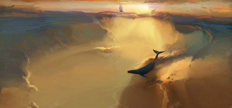 梦幻的鲸鱼与帆船jpg设计背景_88icon https://88icon.com 云 帆船 梦幻 浪漫 海报banner 鲸鱼
