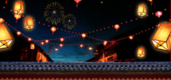 从窗外看城市中国风新年元宵气氛烟花夜景电商海报背景高清图片