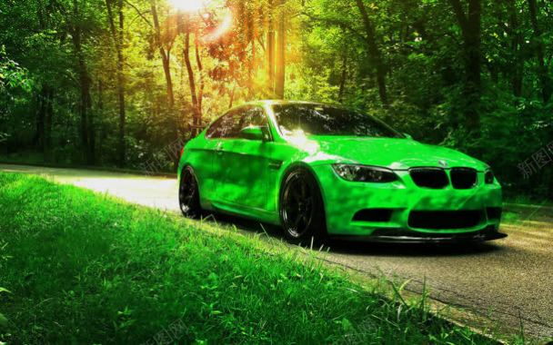 创意合成效果绿色的汽车造型背景