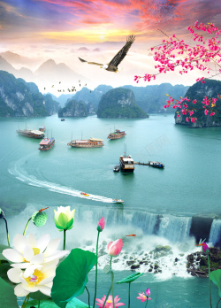 牡丹花风景画自然风光山水风景画海报背景高清图片