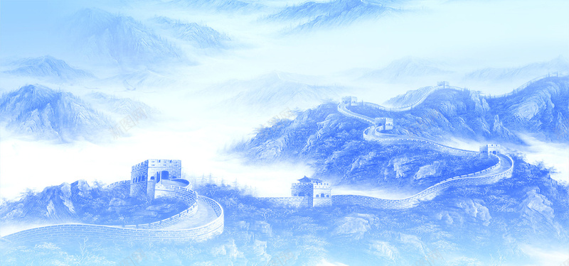 建筑风景中国风蓝色海报背景