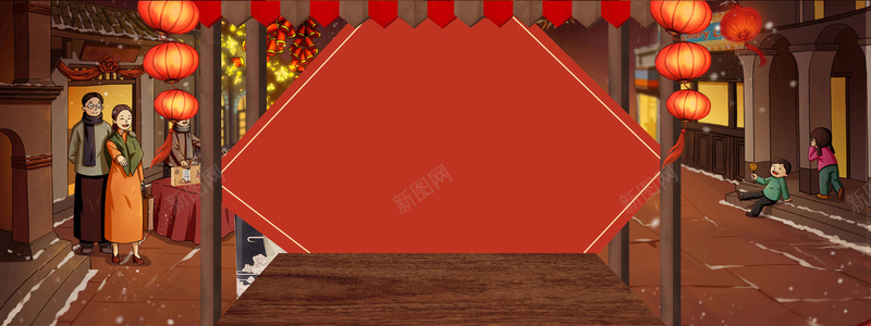 春节卡通红色淘宝海报背景背景