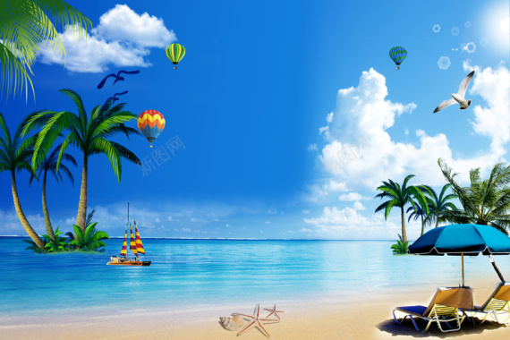 夏日沙滩饮料海报背景背景