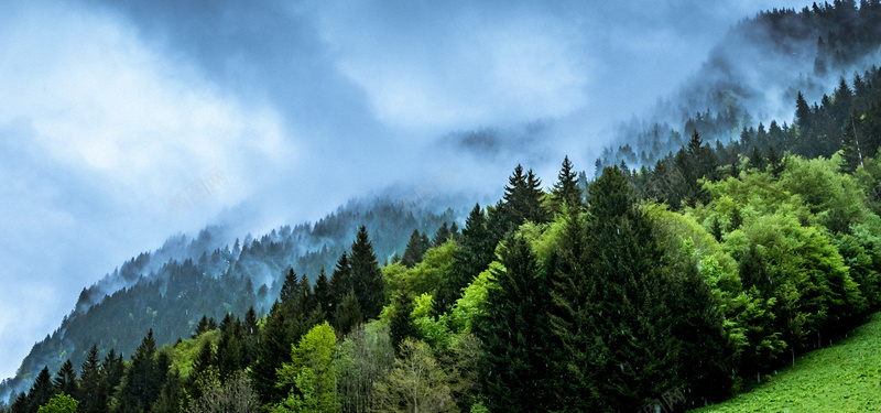 山林风景绿色蓝色旅行电商海报背景背景