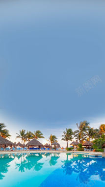 海边游泳池椰子树H5背景摄影图片