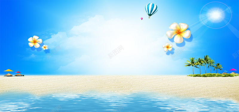 淘宝背景海报banner背景psd设计背景_88icon https://88icon.com 夏季 夏季海报 夏日 开心 气球 海报模板 海水 清凉一夏 花瓣 蓝天