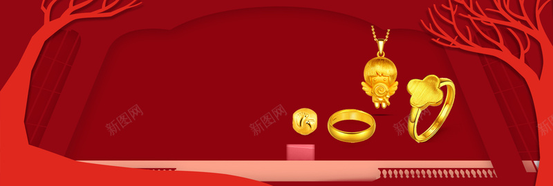 黄金珠宝促销年底红色背景背景