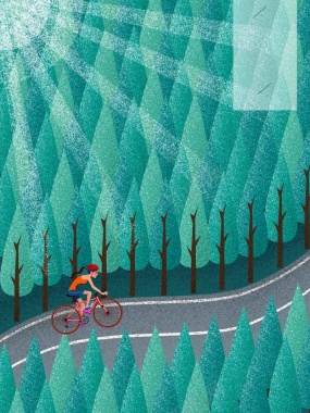 原创插画绿色骑车远足旅行手绘背景