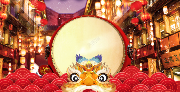 中国元素舞狮鼓元宵节日背景背景