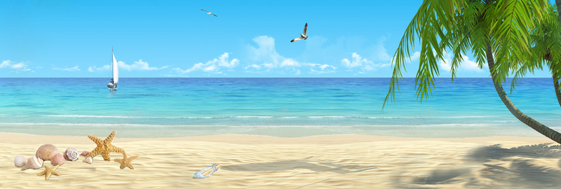 蓝色海洋沙滩淘宝背景摄影图片